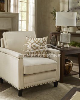 Hersfeld Ivory Fabric Chair with Nailhead Trim Comfort Zone