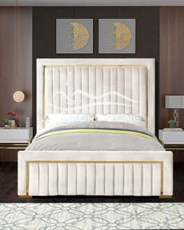 Gold trim high headboard velvet upholstery king bed Comfort Zone