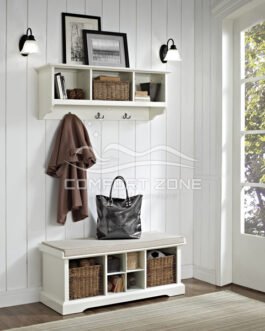 Entryway Bench and Shelf Set in White Comfort Zone
