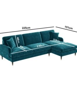 L Shaped Sofa in Velvet – Right Hand Facing ComfortZone