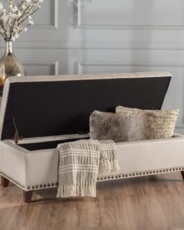 Tufted Fabric Rectangle Storage Ottoman Bench