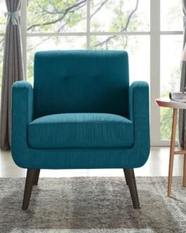 Mid-century Peacock Blue Linen Arm Chair Comfort Zone