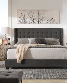 Melina Tufted Linen Wingback Bed Comfort Zone