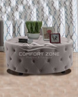 Linen Tufted Round Ottoman Comfort Zone
