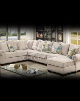 Contemporary Ivory Fabric 4-piece Sectional Sofa Comfort Zone
