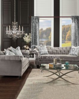 Royal Style Tufted sofa in light mocha fabric Comfort Zone
