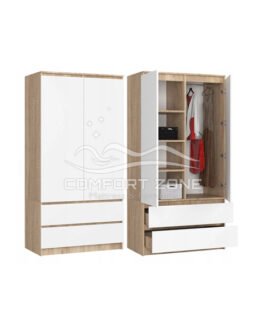 2 Door Wardrobe with Extra 2 Drawers in White/Oak Comfort Zone