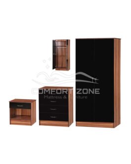 3-Piece Standard 2 Door Wardrobe Set in Black / Walnut Comfort Zone