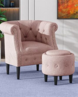 Tufted Chair with Round Ottoman Comfort Zone