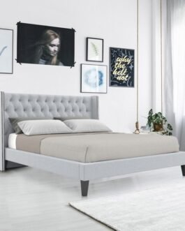 Upholstered Bed in Light Grey Color Comfort Zone